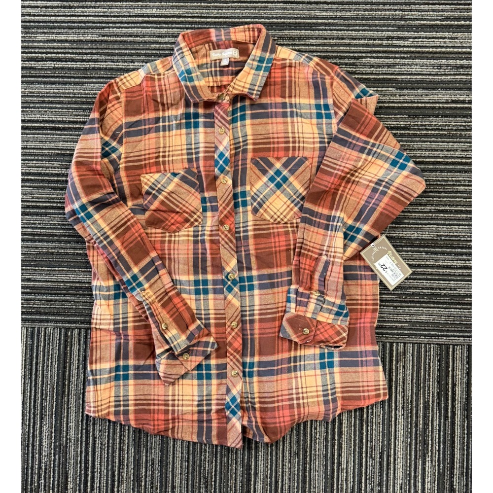 Victory Outfitters Womens XL Sienna Peach Plaid Flannel Shirt 42021 NWT